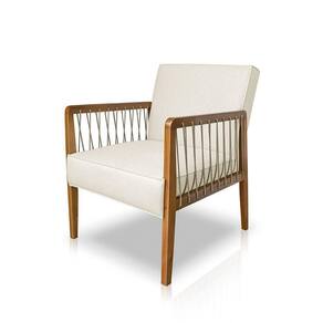 Poltrona Decorativa Haia Linho Com Base Madeira Maciça SSX Multicoisas Natural