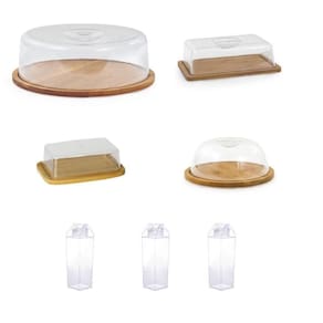 Kit Bambu Boleira + Porta Frios + Manteigueira + Queijeira + 3 Garrafas