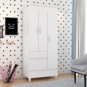 Guarda Roupa Solteiro 3 Portas E 2 Gavetas Castro Branco-rosa-branco Branco