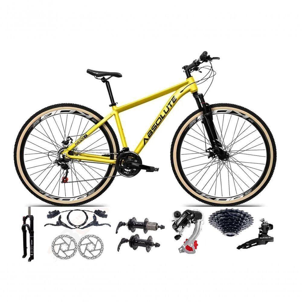 Bicicleta Aro 29 Absolute Nero 5 Câmbios Shimano 24v K7 Freios Hidráulicos Garfo Trava Com Pneu Faixa - Amarelo 17