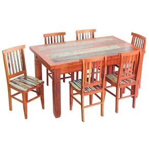 Conjunto Mesa De Jantar 1,5m 6 Cadeiras Mineira Madeira Maciça Com Pátina