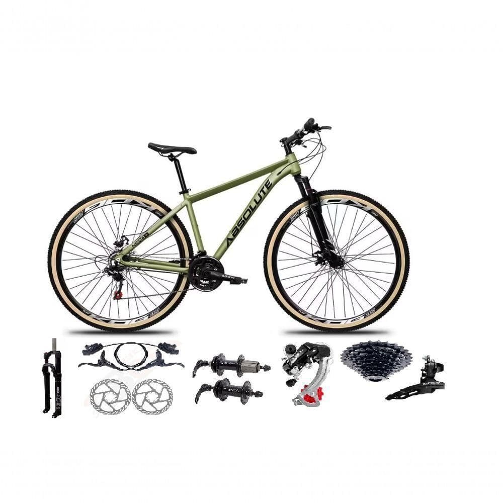 Bicicleta Aro 29 Absolute Nero 5 Câmbios Shimano 24v K7 Freios Hidráulicos Garfo Trava Com Pneu Faixa - Oliva Tam.15