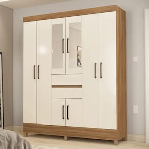 Guarda Roupa Casal 8 Portas Com Espelho E 2 Gavetas Paranaguá Amêndola Touch-off White
