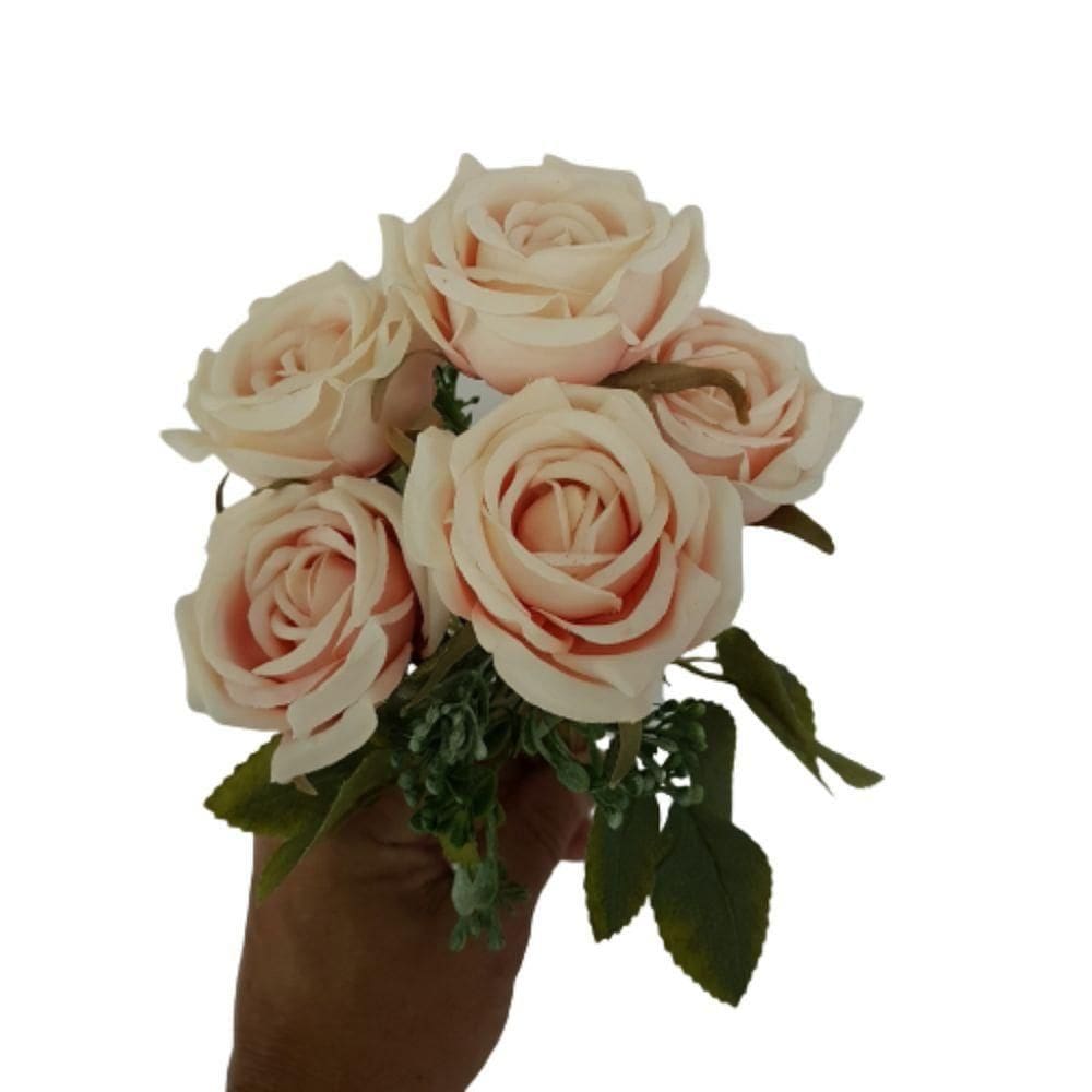 Flor Artificial Buquê Com 5 Rosas 30cm