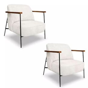 Kit 2 Poltronas Decorativa Eros Linho Bouclê Com Base De Ferro Preto SSX Multicoisas Bege
