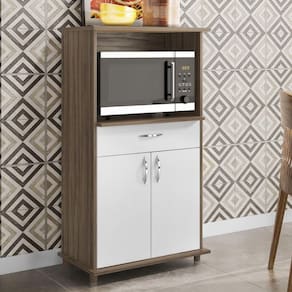 Balcão De Cozinha Multiuso Espaço Micro-ondas Nt3070 Notável Nogal Trend/ Branco New