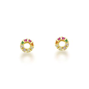 Brinco Pequeno Circulo Colorido Banhado Ouro 18k