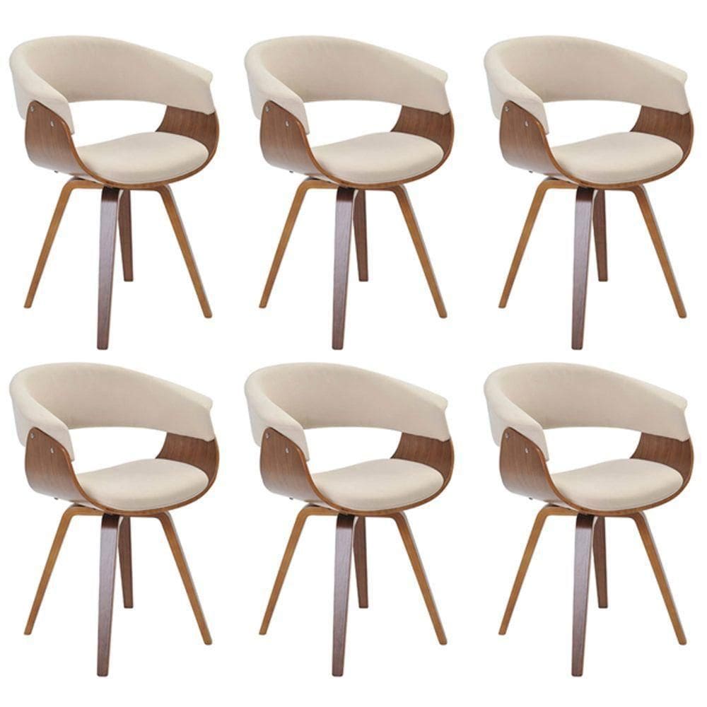 Kit 06 Cadeiras Decorativas Para Sala De Jantar Ohana Fixa Linho Bege G56 - Gran Belo