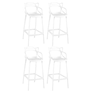 Kit 4 Banquetas Encosto Design Cozinha/bancada - Branco