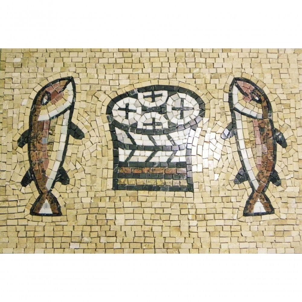 Mosaico Religioso Milagre Da Multiplicação De Paes E Peixes Tamanho 50x80cm