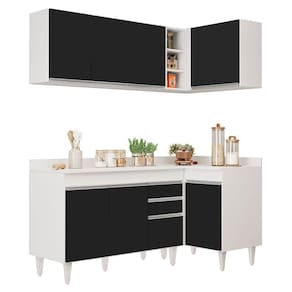 Armário De Cozinha Modulado De Canto Esquerdo 4 Peças Cp47 Balcão Com Tampo Branco-preto - Lumil