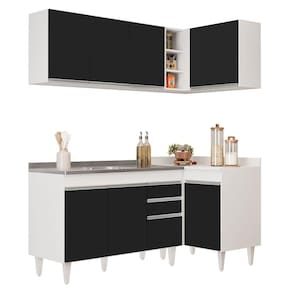 Armário De Cozinha Modulado De Canto Esquerdo 4 Peças Cp48 Com Pia Inox Branco-preto - Lumil