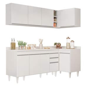 Armário De Cozinha Modulado De Canto Esquerdo 4 Peças Cp50 Balcão Com Tampo Branco - Lumil