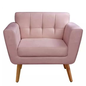 Poltrona Decorativa Bruna Sala Ou Recepção C- Pés Madeira Veludo Rosa
