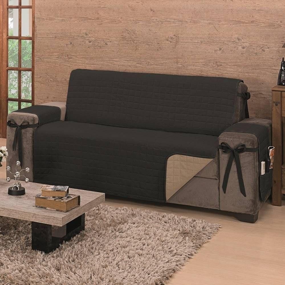 Protetor De Sofá Dupla Face Premium 2 E 3 Lugares King - Preto/cáqui
