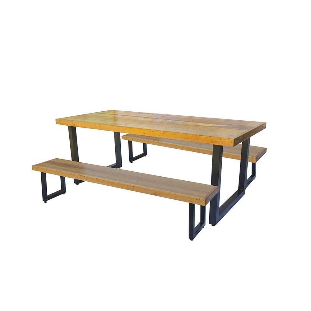 Jogo Mesa E 2 Bancos Industrial Detroit 1,80m Ferragem Preta