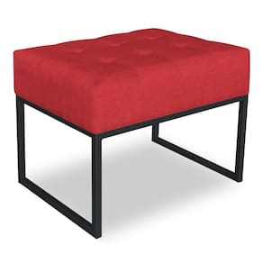 Puff Lisa Suede Base Metálica Industrial Preto - Pallazio Cor Vermelho