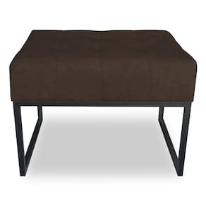 Puff Lisa Suede Base Metálica Industrial Preto - Pallazio Cor Marrom