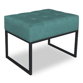 Puff Lisa Suede Base Metálica Industrial Preto - Pallazio Cor Azul Turquesa