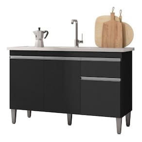 Balcão Gabinete Multiuso Tatiane 120cm 3 Portas E 1 Gaveta S-tampo - Ajl Móveis Preto