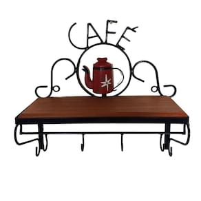 Prateleira De Café Porta Tempero 40cm Tema Bule Vermelho Sudeste Rústico