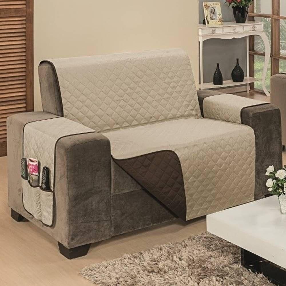 Protetor De Sofá Dupla Face Impermeável Mr 2 Lugares King - Marrom/cáqui
