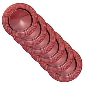 Kit 6 Sousplats De Plástico Vermelho Com Relevo Lateral 33 Cm - D`rossi