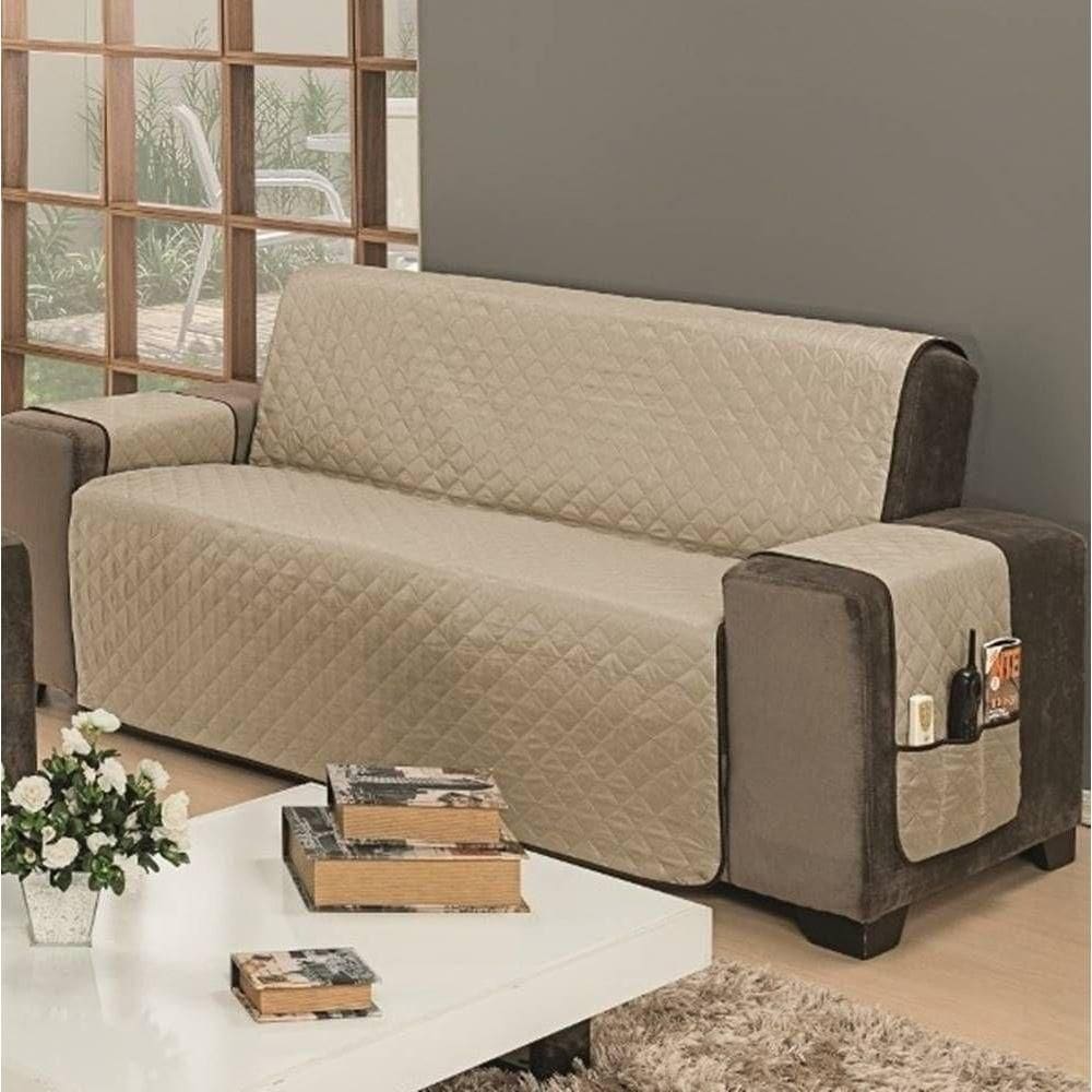 Protetor De Sofá Dupla Face Impermeável Mr 3 Lugares - Marrom/cáqui
