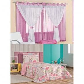 Cortina Juvenil Quarto Menina E Colcha Matelada Sara - Rosa
