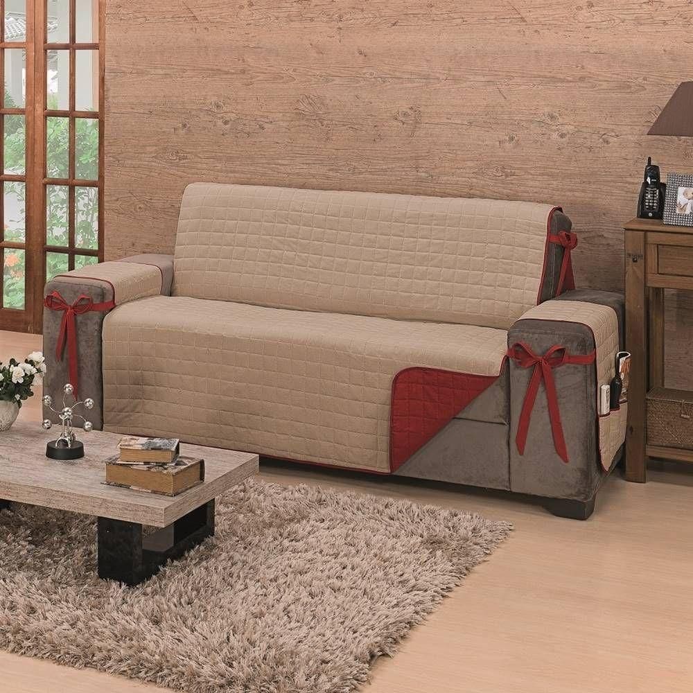 Protetor De Sofá Dupla Face Premium 3 Lugares King - Vermelho/cáqui