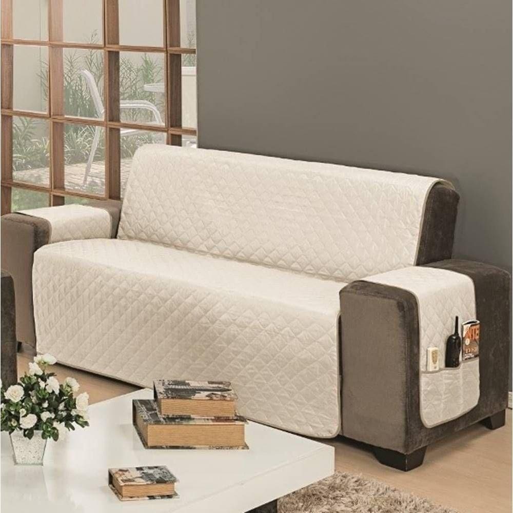 Protetor De Sofá Dupla Face Impermeável Mr 3 Lugares - Cáqui/palha