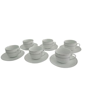 Conjunto Xícaras Com Pires Chá 220ml 12 Peças Fio Prata Duplo