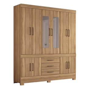 Guarda Roupa Casal 10 Portas Com Espelho E 3 Gavetas New Murano Amêndola Touch