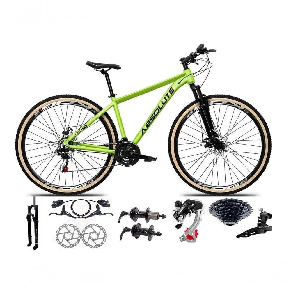 Bicicleta Aro 29 Absolute Nero 5 Câmbios Shimano 24v K7 Freios Hidráulicos Garfo Trava Com Pneu Faixa - Verde Tam.19