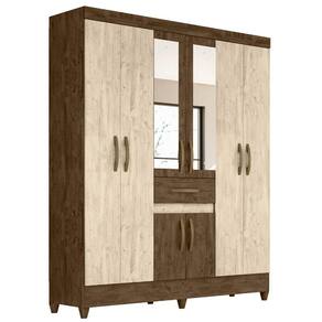 Guarda Roupa Casal Portugal Com Espelho 8 Portas Castanho Wood Avelã Moval