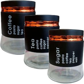 Kit 3 Potes Hermético Tea Coffee Sugar Mantimentos Em Vidro