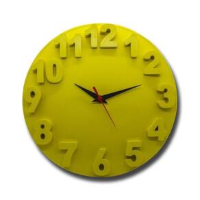 Relógio De Parede Redondo Alto Relevo 3d 30cm Delta Phr001 Amarelo