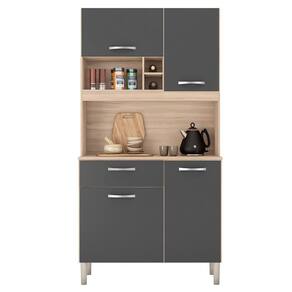 Armário Cozinha Compacta 4 Portas 1 Gaveta 3 Nichos Malta Avena Grafito Avena