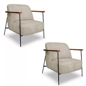 Kit 2 Poltronas Decorativa Eros Linho Bouclê Com Base De Ferro Preto SSX Multicoisas Bege Dourado