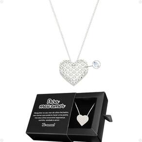 Colar Aço Feminina + Pingente Amor Coração Strass + Caixa