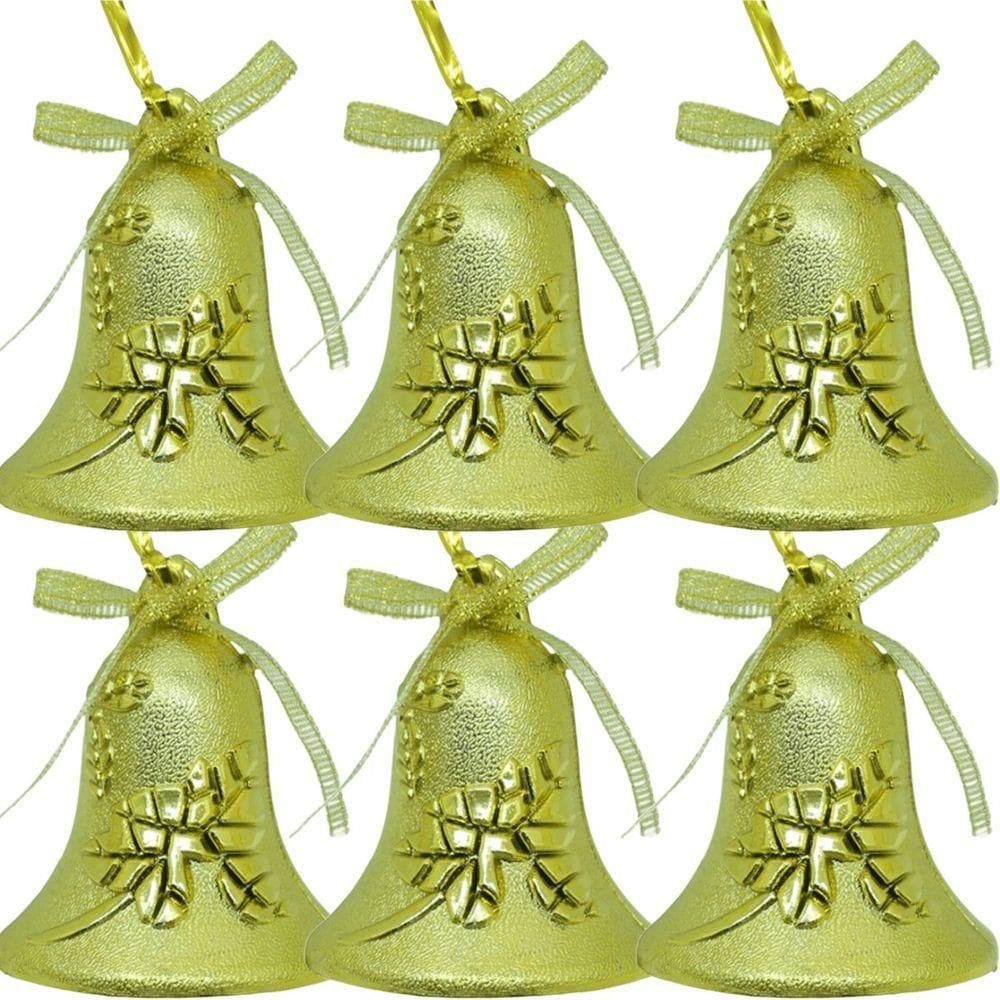 Kit 6 Pendente Natalino Sinos Dourados Decoração Natal 6cm