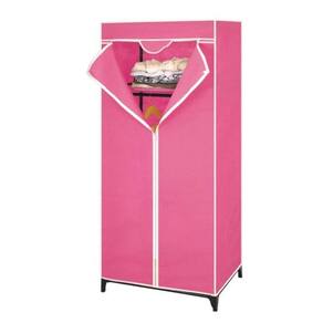 Guarda Roupa Com Ziper Cabideiro Portatil Arara Organizador Prateleira Multiuso Praia Camping Rosa