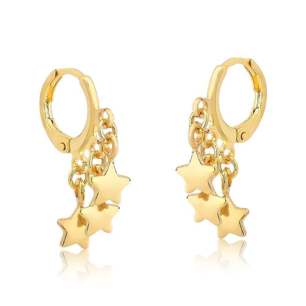 Brinco Argolinha De Estrelas Revestido Em Ouro