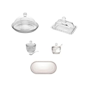 Kit Queijeira + Manteigueira + Açucareiro + Meleira + Travessa Pearl Wolff Transparente