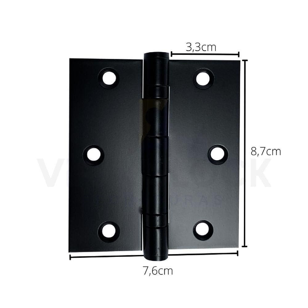 Kit 3 Dobradiças Pretas C-reto Inox Com Rolamento 3 ½ X 3