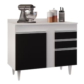 Balcão Gabinete 100cm Com Tampo 2 Portas Luziania Preto/branco - Lumil