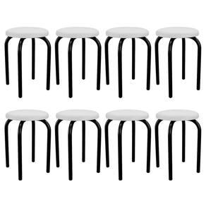 Kit 8 Banquetas Baixas Empilháveis Em Aço Maviê Sintético Branco/preto - Mpozenato
