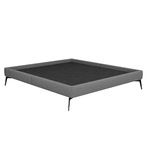 Cama Casal King 199cm Pés Metálicos Elisa S05 Linho Cinza