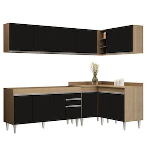 Armário De Cozinha Modulado De Canto 6 Peças Cp31 Balcão Sem Tampo Castanho-preto - Lumil