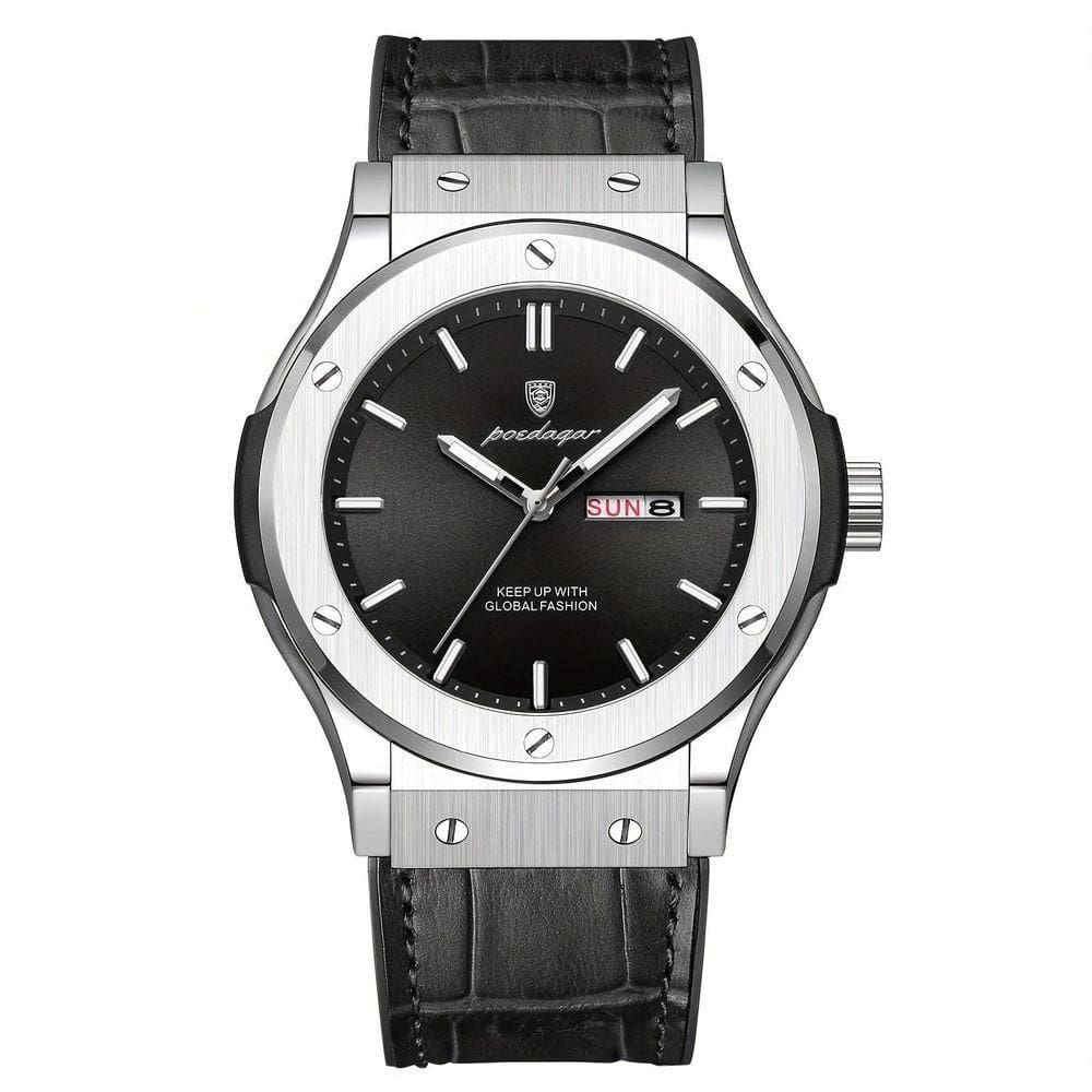 Relógio De Quartzo Masculino Com Mostrador Luminoso Design Casual Impermeavel 3atm Preto Prateado